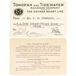 Tonopah & Tidewater Railroad 1908 Pass