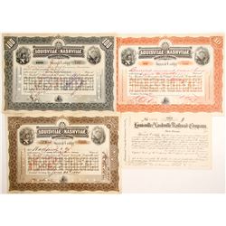 Louisville and Nashville Railroad Stocks, 3 Different