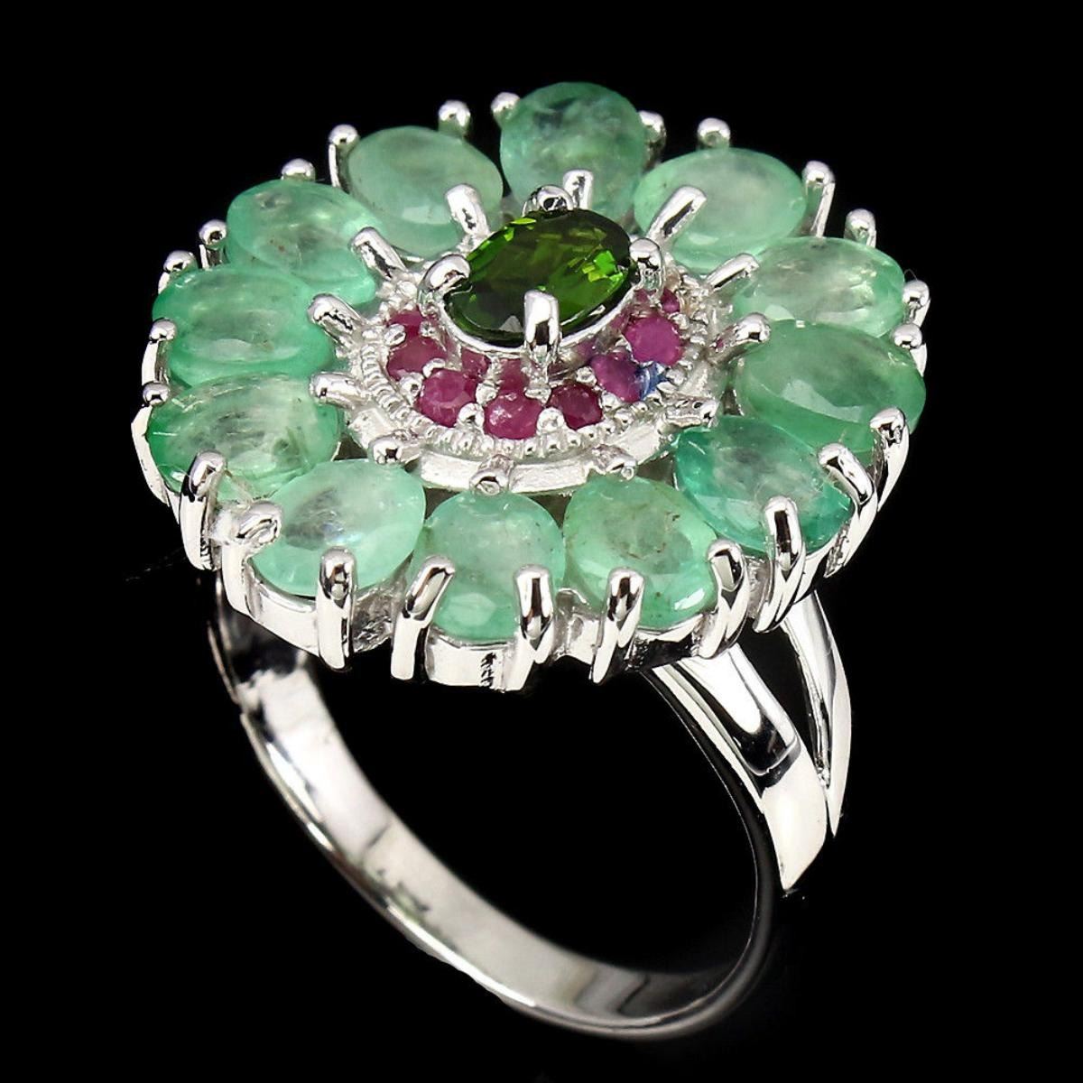 Natural Columbian Emerald Chrome Diopside Ruby Ring