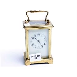 Gilt and enamel face carriage clock, French maker, 6" high