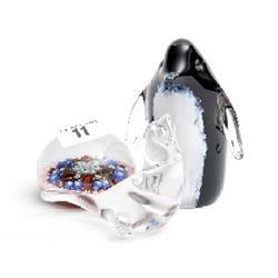 Wedgwood glass penguin, glass seal and Mollifier paper weight
