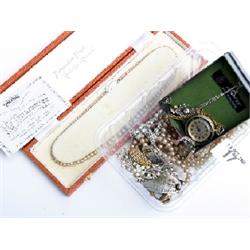 Boxed set of simulated pearls plus other costume items