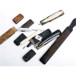 4 bone and bakalite cut throat razors and strop