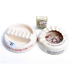 2 Guinness ashtrays, 1 made by Arklon Pottery Ltd, 1 Wiltshaw and Robinson, a tin Chesterfield porta