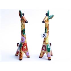 Pair hand painted Russian stamped pottery giraffes 12" high
