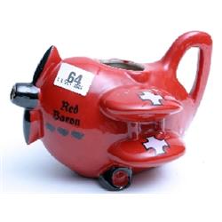 Carlton ware Red Baron novelty tea pot, lid missing, with some scratch marks