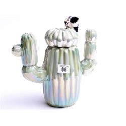 Unmarked green lustre cactus novelty tea pot with vulture on lid