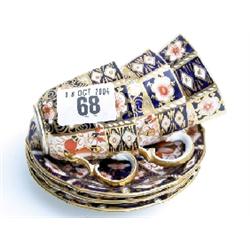 3 Royal Crown Derby coffee cups and saucers, 1 with restoration