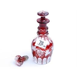 Viennese cut glass miniature decanter 7" tall with extra stopper