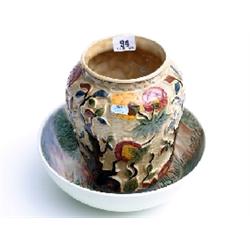 Hand painted HJ Woods Staffordshire Indian Tree pattern vase plus RG Midwinter bowl decorated with w