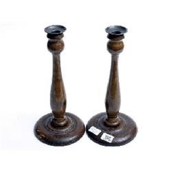 Pair wooden turned candlesticks 14" high