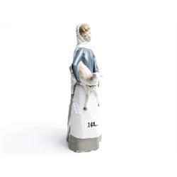 Lladro figure of shepherdess holding a lamb 11" high