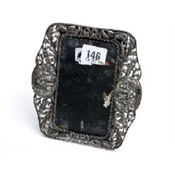 Continental white metal photo frame, pierced foliate decoration