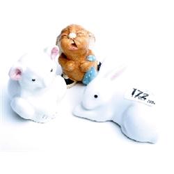 Plichta model of bear, Pendelfin rabbit plus another rabbit