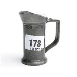Antique heavy pewter measuring jug (1/2 decilite) 3 impressed marks to base 3" high