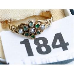 18ct gold Victorian ring set with 3 pearls and 6 emeralds