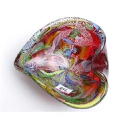 Unusual shell shaped multi coloured glass dish 8" diameter