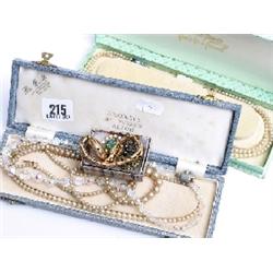 Swiss made Clarages ladies watch and strap plus 4 items of costume jewellery, 1 set of simulated pea