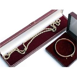 Boxed 9ct gold rope chain plus 9ct gold bangle x 2