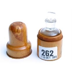 Victorian treen bottle holder with original bottle and stopper