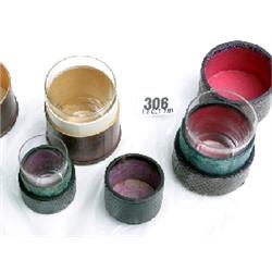 3 Victorian medical glass measuring cups in original boxes