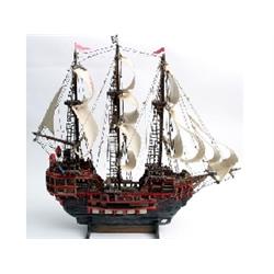 Turn of the century wooden scratch built 3 mast galleon 29" high