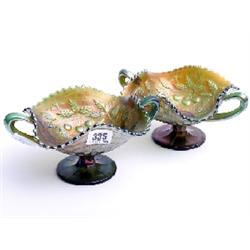 Pair of 2 handled Carnival glass fruit dishes