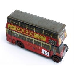 Chad Valley London Transport biscuit tin bus, original but playworn, 10" long