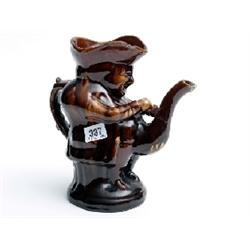 Superb treacle glazed 19c Toby tea pot with repair