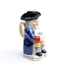 19c Toby jug with lid, seated gentleman holding vase with some restoration