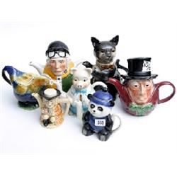 7 x Tony Wood Studio tea pots to include cockerel, Lester Piggot, and Mad Hatter