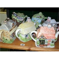 6 x 'The Village' collection tea pots