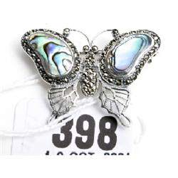 Silver and marquisette butterfly brooch with mother or pearl wings