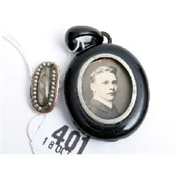 Victorian jet locket and late Georgian mourning brooch