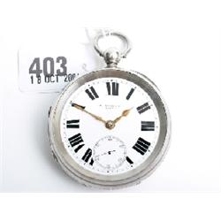 Large fuse pocket watch hallmarked Chester 1908 by A Yendall Leeds No 99177, working order, glass mi