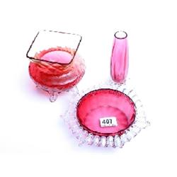 3 pieces Victorian cranberry glass