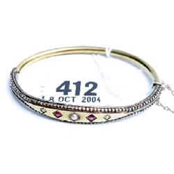 Victorian 15ct gold bangle set with pearls and garnets