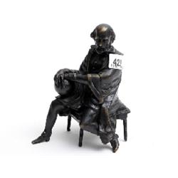 Cast bronze figure of seated man holding a globe