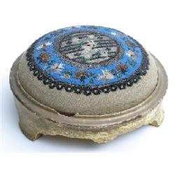 19c round bead work foot stool