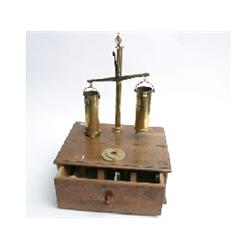Brass set of scales and oak box