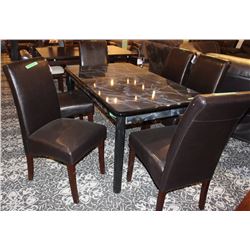HIGH LAQUER BLACK MARBLE TABLE WITH 6 CHAIRS