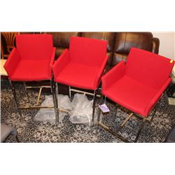 LOT OF 3 CORNELL RED BAR STOOLS
