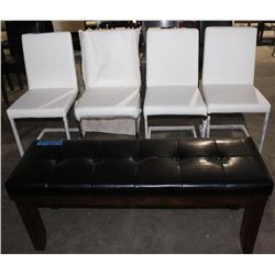 BENCH WITH 4 WHITE NELMS CHAIRS