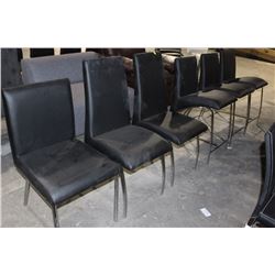 ROW OF 6 BLACK ASSORTED CHAIRS, 3 PUB, 3 DINING
