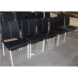 ROW OF 6 BLACK DINING CHAIRS, 2 DIFFERENT STYLES