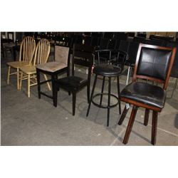 ROW OF 6 ASSORTED CHAIRS, 3 DINING, 3 BAR