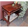 Image 1 : CHERRY CONSOLE TABLE W/ 3 ORNAMENTS & PLANT