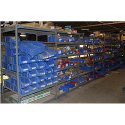 11 SEC OF EZ RECT RACKING W/ SHELFS & CONTAINS