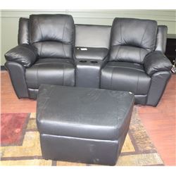 LOT OF 2 BLACK ASPEN CHAIRS, CONSOLE & OTTOMAN