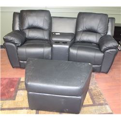 LOT OF 2 BLACK ASPEN CHAIRS, CONSOLE & OTTOMAN